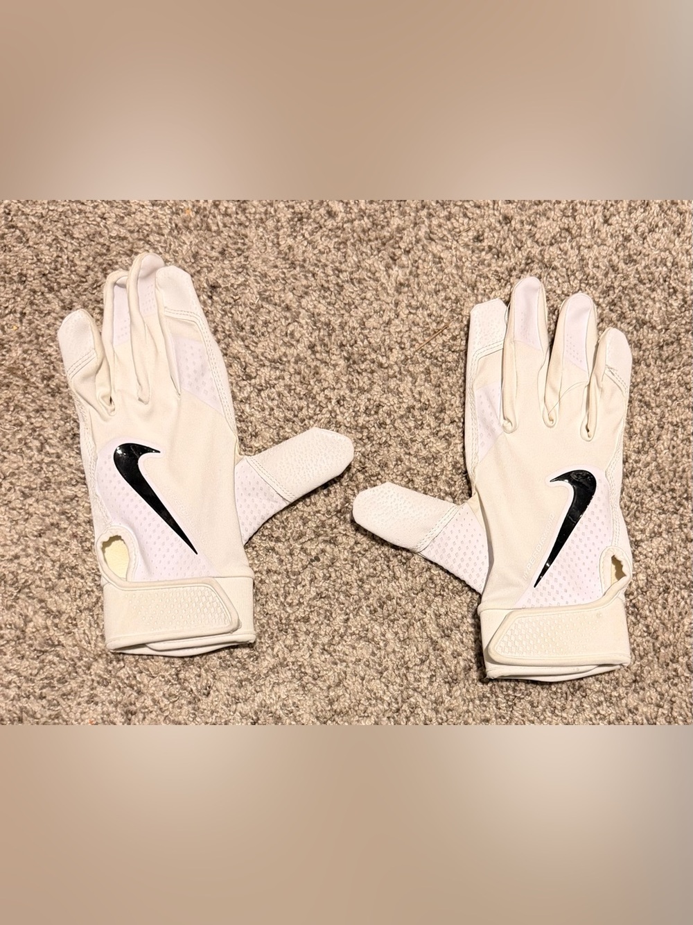 Nike Cream/White softball Gloves with Black Swoosh